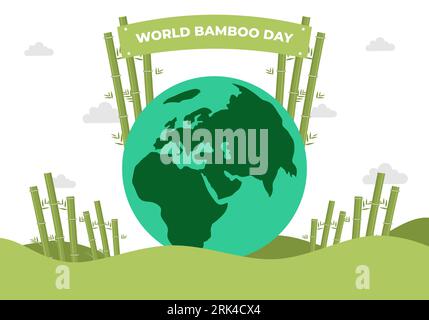 World bamboo day background banner poster with globe earth on september 18 th. Stock Vector