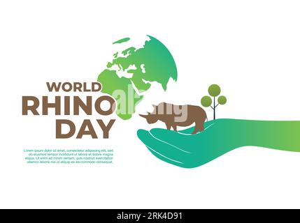 World rhino day background banner poster with world map and rhino on september 22. Stock Vector