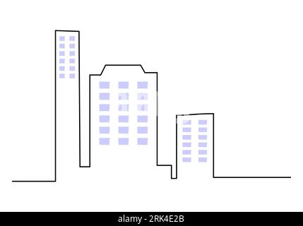 One continuous single line of establishing exteriors building isolated on white background. Stock Vector