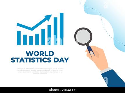 World statistics day background with magnifier and graphics on october 20th. Stock Vector