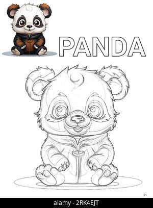 A digital blank illustration of a panda for a coloring book with the  colored image as a reference Stock Photo - Alamy