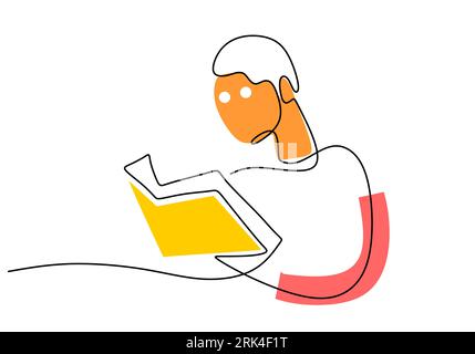 One continuous single line of man read book isolated on white background. Stock Vector