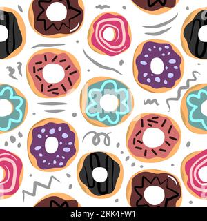 Cute donuts seamless pattern isolated on white background. Stock Vector