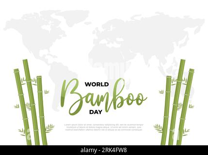 World bamboo day background banner poster with earth map and bamboo on september 18 th. Stock Vector