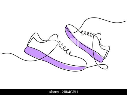 One continuous single line of cute sneakers isolated on white background. Stock Vector