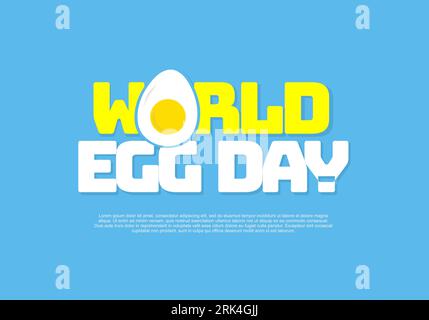 World egg day background banner poster with cute egg on blue color. Stock Vector