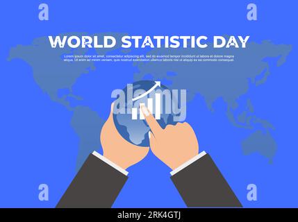 World statistic day background with hand hold world earth map on blue background. Stock Vector