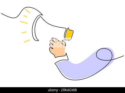 One continuous single line of hand hold horn isolated on white background. Stock Vector