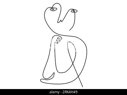 Hand drawn single line of primordial man body and face isolated on white background. Stock Vector