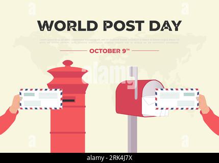 World post day background with letter and red box. Stock Vector