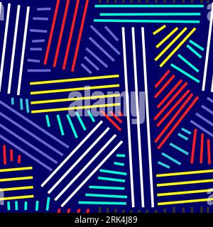 Brush line stroke shape seamless pattern on blue background. Stock Vector