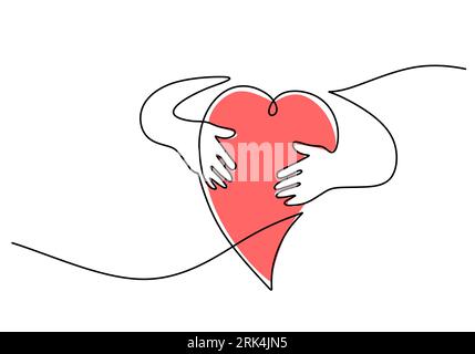 One continuous single line of hand hug love symbol isolated on white background. Stock Vector