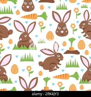 Cute rabbit seamless pattern isolated on white background. Stock Vector