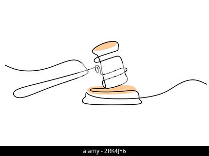 One continuous single line of judge hammer isolated on white background. Stock Vector