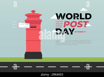 World post day background with red box celebrated on october 9th. Stock Vector