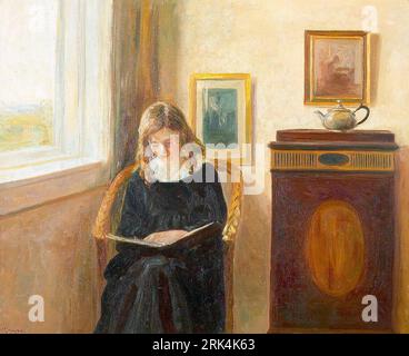 Interior with a young woman reading. between 1887 and 1929 by Poul Friis Nybo Stock Photo