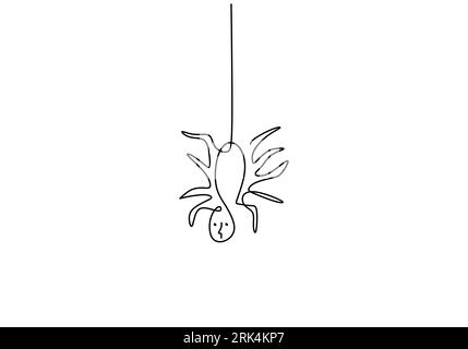 Hand drawing one line of spider ghost isolated on white background. Stock Vector