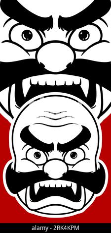 Big white Japanese mask elements isolated on red background. Stock Vector