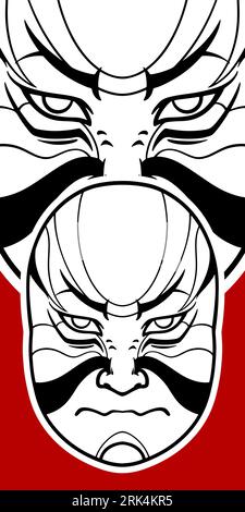 Big Japanese white mask elements isolated on red background. Stock Vector