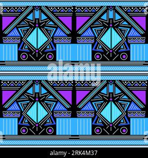 Hand drawing tribal zigzag seamless pattern on blue purple color. Stock Vector