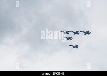 US Navy airplanes in formation Stock Photo