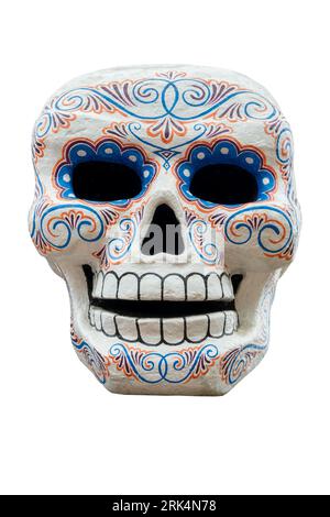 Dia de los Muertos (Day of the Dead), sugar skull isolated on white, Halloween decor, Mexican traditional holiday Stock Photo