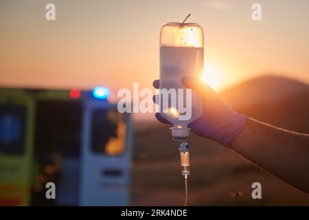 IV infusion set on light grey background Stock Photo - Alamy