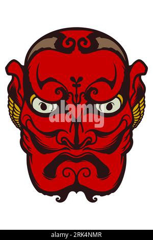 Hand drawn red japanese traditional mask isolated on white background. Stock Vector