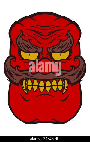Hand drawn red japanese traditional mask isolated on white background. Stock Vector