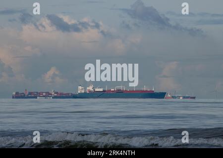 Vessels nearby the Dutch coast Stock Photo