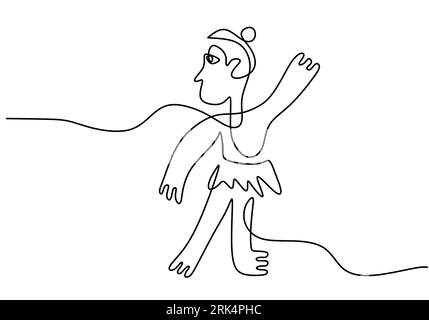 One line of ballerina isolated on white background. Hand drawing single continuous line. Stock Vector