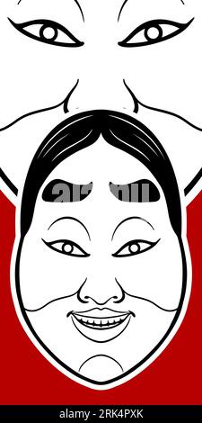 Big traditional Japanese white mask elements on red background. Stock Vector