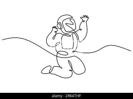 Hand drawing one single continuous line of astronaut flying science theme isolated on white background. Stock Vector