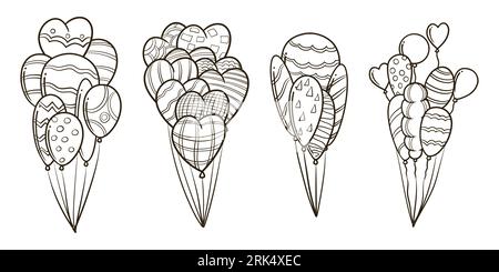 Hand drawn birthday balloons doodle set drawing isolated on white background. Stock Vector