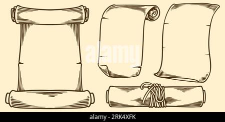 Hand drawing old scroll paper sketch drawn elements. Stock Vector