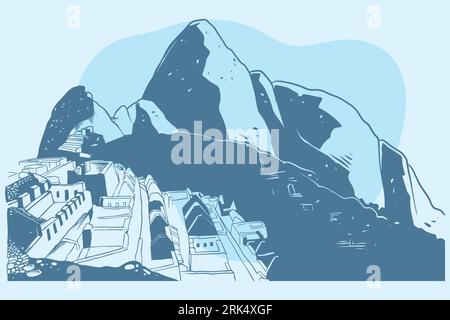 Hand drawn of ancient history building of Machu picchu. Stock Vector