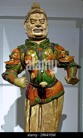 Guardian Figure ( burial chamber of a Chinese tomb )  Tang Dynasty 700 - 750 China Chinese Rijksmuseum Amsterdam The Netherland. Stock Photo