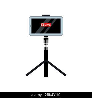 Smartphone and tripod as Equipment for streamers and blogger isolated on white background. Stock Vector