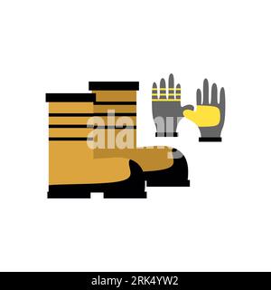 Fire equipment elements with boat shoes and gloves isolated on white background. Stock Vector