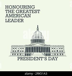 President day hand drawn vintage elements with big building isolated on white background. Stock Vector