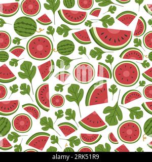 Watermelon seamless pattern isolated on white background. Stock Vector