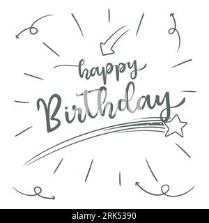 Hand drawing happy Birthday lettering isolated on white background. Stock Vector