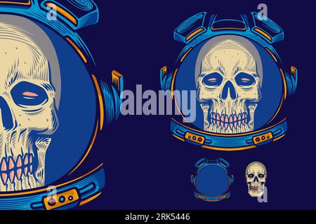 skull head wear astronaut helmet vector illustration Stock Vector