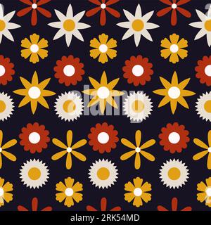 Cool Daisy flower seamless pattern isolated on blue background. Stock Vector
