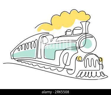 Hand drawing single one line of Classic train transportation isolated on white background. Stock Vector