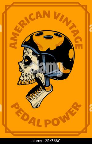 skull head with helm on card illustration Stock Vector