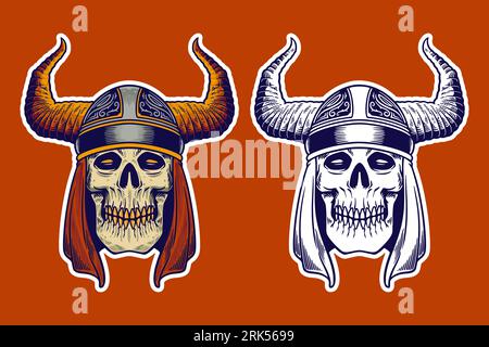 skull head wear viking helmet vector illustration Stock Vector