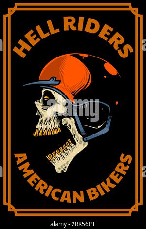 skull head with helm on card illustration Stock Vector