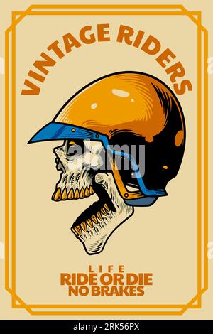 skull head with helm on card illustration Stock Vector