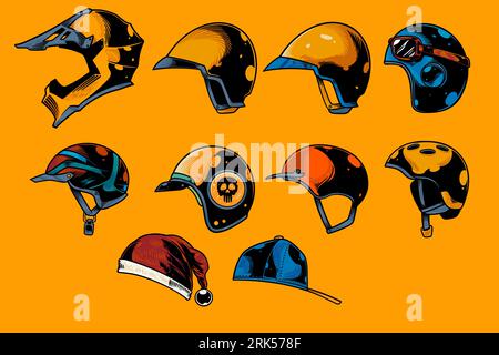 hand drawn various helm vector illustration set Stock Vector